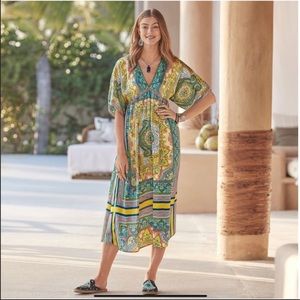 SUNDANCE: Satin/Poly Mixed Print Dress